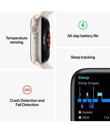Apple Watch Series 8 GPS 45mm Starlight Smart Watch with Sport Band - S/M | Fitness Tracker, Blood Oxygen & ECG Apps, Always-On Retina Display | Water Resistant | 45mm Starlight Aluminum Case | 140-190mm wrists - Buy Online on GoSupps.com