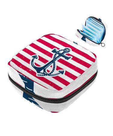 Storage bags for women's bandages motif: sea anchor red stripes portable menstrual pads panty lips tampons women's bandages storage holder for women school office multi -colored 02