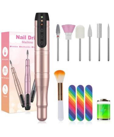 SENMO Electric Nail Drill Cordless, Professional Rechargeable Electric Nail File for Acrylic, Gel Nails, Portable Efile Nail Drills and Pedicure Nail Kit for Home Salon Use Rosegold