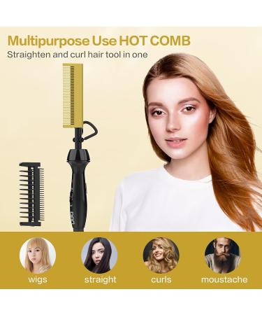 DAN Mini Electric Hot Comb for Wigs & Afro Hair - Anti-Scald Straightening Comb | Ceramic Dual Voltage Hot Comb Hair Straightener in Gold - Buy Online on GoSupps.com