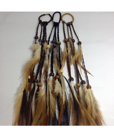 Set of 3 Handmade Boho Hippie Hair Rope Hair Band Headbands Head Wrap Elastics Feather Hair Tie Ponytail Holders Headdress Hair Accessories for Women Lady Girls (Brown) - Buy Online on GoSupps.com