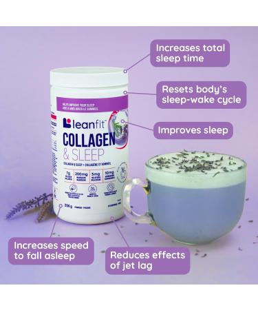 LEANFIT COLLAGEN & SLEEP Blue Lavender Latte - 7g Collagen + 200mg Magnesium + 3mg Melatonin + 10mg Ashwagandha - Improves Sleep & Reduces Effects of Jet Lag - 25 Servings 206g Tub - Buy Online on GoSupps.com