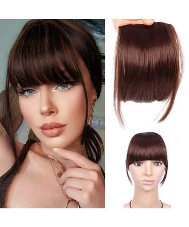 PMELCXD Clip in Fringe Bangs Hair Clip in Bangs Human Hair Bangs Hairpieces for Women Clip-on Bangs French Neat Bangs Fringe with Temples One Piece Bang Hair Extension for Daily Wear-Dark brown