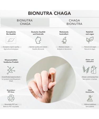 BIONUTRA Chaga bio capsules high dose 1200 mgday residue controlled German production vegan lactose & gluten free without additives Chaga mushroom bio 180 pieces x 600 mg - Buy Online on GoSupps.com