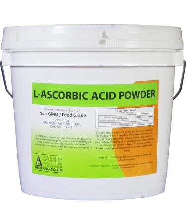 Duda Energy asc8p Pail of L-Ascorbic Acid Powder 99+% Food Grade USP36/BP2012 Naturally Fermented Pure White Crystals Form of Vitamin C 8 lb.