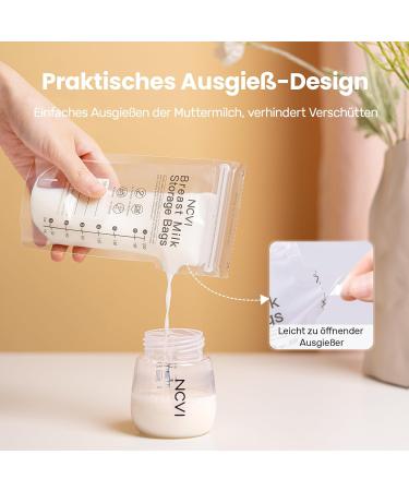 NCVI Breast Milk Storage Bags - 60 Pack 200ml BPA-Free Double Sealed with Temperature Recognition - Ideal for Breastfeeding - Buy Online on GoSupps.com