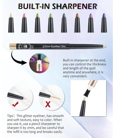 Glitter Colored Eyeliner Gel Pencil Chameleon Metallic Shimmer Green Gel Eyeliner Pen Longlasting Waterproof Eye Liner Eyeshadow Cream Stick for Women Eye Makeup delineador de ojos contra el agua-04# - Buy Online on GoSupps.com