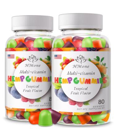 Hemp Gummies for Pain Sleep Anxiety - 2 Pack Extra Strengthen High Potency with Pure Natural Organic Hemp Oil Extract Vegan Edible Bear Candy - Non-GMO Vegan Low Sugar 80 Count (Pack of 2)