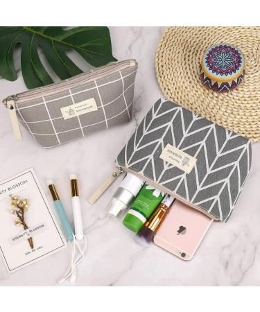 Shop Multifunctional Canvas Makeup Bag Set - 2 Portable Cosmetic Bags for Travel Office & School - Black/Gray Checkered - Buy Online on GoSupps.com