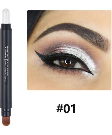 Eyeshadow Makeup Stick - No Crease Glitter Shimmer Pearl White Cream Eye Shadow Stick with Soft Brush Rotatable Eye Brightener Pencil Crayon Long Lasting Waterproof for Metallic Eye Makeup-#01 01# - Buy Online on GoSupps.com