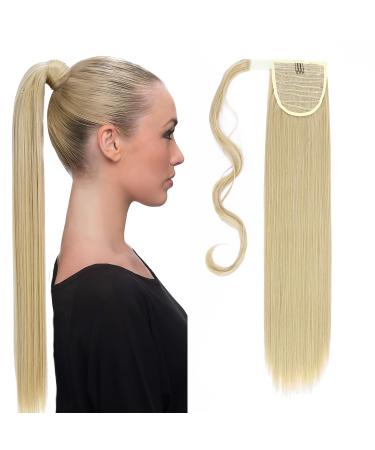 S-noilite 26" Clip in Hair Extensions Wrap Around Ponytail Long Straight Hairpiece Clip in Ponytail Hair Extension (26 inches Ash Blonde mix Bleach Blonde)