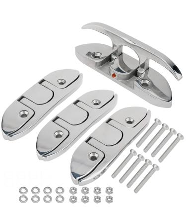 RealPlus 6 Inch Boat Folding Cleat 316 Stainless Steel Flip-up Dock Cleat with Fastener 4 Pack