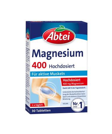 Abbey magnesium 400 - high -dose magnesium - for active muscles - laboratory testing gluten -free lactose -free and vegan - 30 tablets new - Buy Online on GoSupps.com