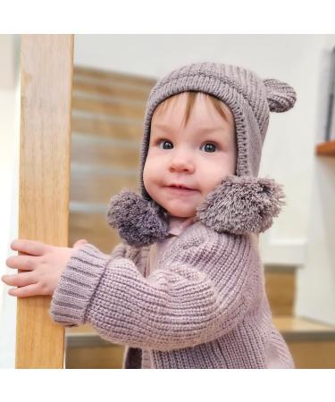 KAKU NANU Toddler Winter Hat with Double Pom Pom | Fleece Lined Beanie for Baby Boys & Girls 6-12 Months | Dark Purple - Buy Online on GoSupps.com