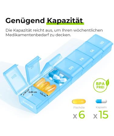 Auvon 7-Day Pill Organizer Box - BPA-Free Vitamin & Medication Storage - Improved Open Design - Portable Blue Box for Fish Oil & Supplements - Buy Online on GoSupps.com