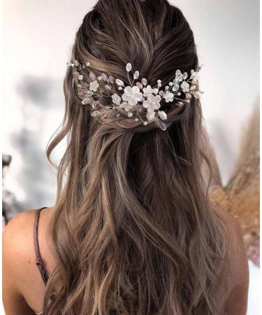 Unicra Bridal Wedding Hair Vine Flower Hair Accessories Silver Rhinestone Headpiece for Women - Buy Online on GoSupps.com