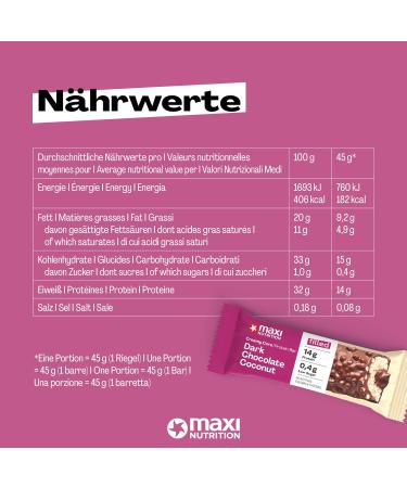 MaxiNutrition Creamy Core Protein Bar - High Protein Snack - Dark Chocolate Coconut - 14g Protein - Low Sugar - Fat-Free - 12 Bars - Buy Online on GoSupps.com