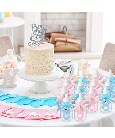 Gender Reveal Baby Shower Favors Set | 48 Mini Milk Bottles, 48 Plastic Pacifiers, 64 Stickers, 2 Rolls Ribbon - Buy Online on GoSupps.com