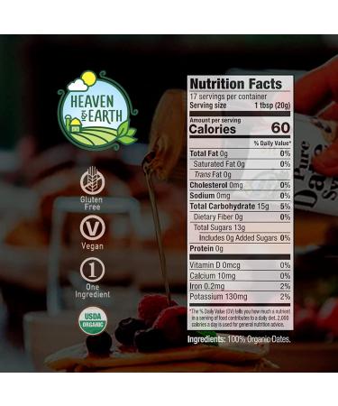 Heaven & Earth 100% Pure Organic Date Syrup Silan 12oz (6 Pack) | Low Glycemic Index | Natural Honey Alternative | Sugar Replacement | Kosher | Passover - Buy Online on GoSupps.com