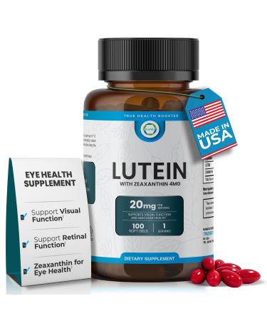 TRUEMED Lutein 20mg with Zeaxanthin 4mg Eye Health Supplement for Vision Clarity Blue Light Filtering & Macular Health Antioxidant Formula for Daily Retinal Wellness 100 Softgels