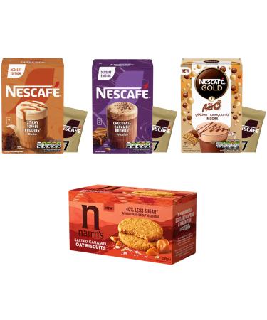 Instant Coffee Bundle Gold Variety Pack - Toffee Pudding Latte Chocolate Caramel Brownie Mocha Aero Golden Honeycomb Mocha Bundled with Salted Caramel Oat Biscuits - Buy Online on GoSupps.com