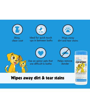 Petkin Jumbo Pet Eye Wipes - 80 Extra Moist Natural Formula for Dogs, Cats, Puppies & Kittens - Buy Online on GoSupps.com