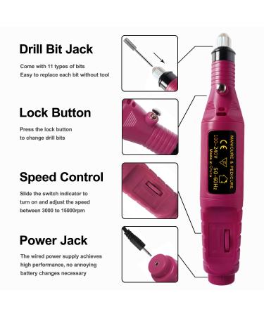 Portable Electric Nail Drill Acrylic Nail Kit - Professional Nail Polishing Set for Gel Nails - Variable Speed Electric Nail File Tools - DIY Manicure Pedicure Set - Dark Rose - Buy Online on GoSupps.com
