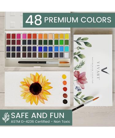 Watercolor Paint Set with 48 Premium Colors, Brushes, Palette, Paper Pad & eBook - Buy Online on GoSupps.com