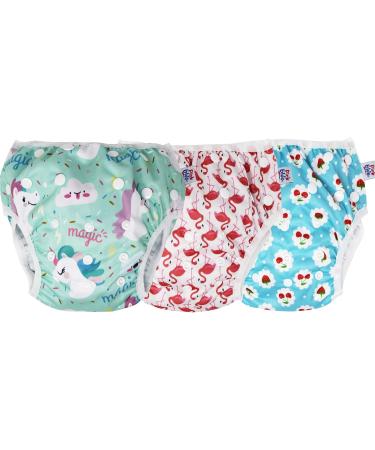 Eco-Friendly Pink & Blue 3-Part Swimming Diaper Trousers | Reusable Swimming Trunks for Babies & Kids (7-20.5 kg) - Unicorn Design (3 Pack) - Buy Online on GoSupps.com