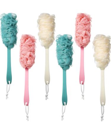 6 Pieces Back Scrubber for Shower  Long Handle Loofah Sponge Brush  Loofah on a Stick for Men Women Elderly  17 Inch Soft Nylon Mesh Loofah Bath Body Brush Exfoliating Bathing Accessories  3 Colors