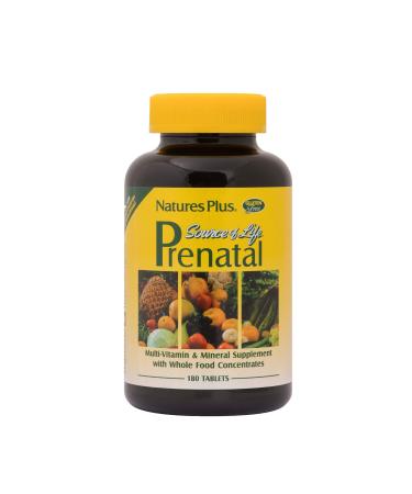 NaturesPlus Source of Life Prenatal - 800 mcg Folate 180 Vegetarian Tablets - All Natural Prenatal Vitamin & Minerals with Iron & Calcium - Optimal Health & Energy - Gluten-Free - 90 Servings 180 Count (Pack of 1)