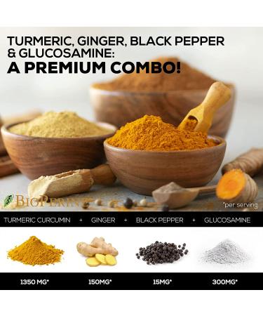 Nature's Nutrition Turmeric Curcumin with Ginger, Glucosamine & Black Pepper 2000mg - Joint & Immune Support Supplement - Made in USA - 180 Veggie Caps - Buy Online on GoSupps.com