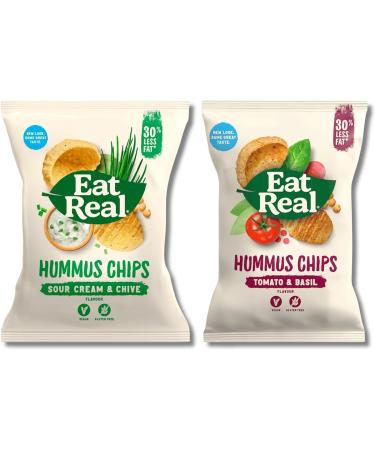 Eat Real Crisps Multipack - Hummus Chips Sour Cream & Chives and Tomato & Basil (3x25g Single Bag each) Bundled By The Great British Kitchen | Healthy Snacks for Adults - Buy Online on GoSupps.com