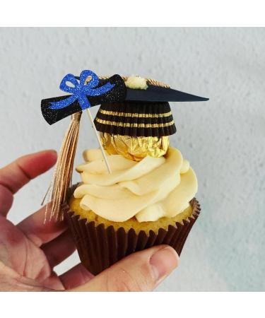 BEISHIDA 12pcs So Proud of You Cupcake Topper Graduation Cupcake Decoration 2024 Graduation Congrats Cupcake Toppers Blue Glitter High School/College/Senior Graduation Party Supplies Blue Black - Buy Online on GoSupps.com