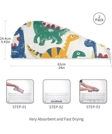 Colorful Dinosaur Hair Towel 2 Pack | Super Absorbent Quick Dry Turbans for Women & Girls - Buy Online on GoSupps.com