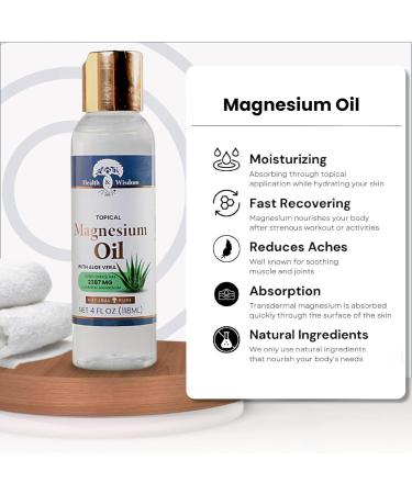 Topical Magnesium Oil with Aloe Vera - Pure Transdermal Magnesium for Feet & Massage | Health and Wisdom - 4 Fl Oz - Buy Online on GoSupps.com