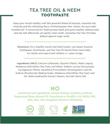 Buy Desert Essence Natural Tea Tree Oil & Neem Toothpaste - Wintergreen 6.25 Oz | International Shipping Available - Buy Online on GoSupps.com
