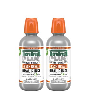 TheraBreath Plus Fresh Breath Dentist Formulated Maximum Strength 24-Hour Oral Rinse, Peppermint, 16 Ounce (Pack of 2) 16 Fl Oz (Pack of 2)