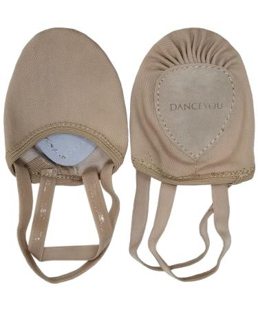 DANCEYOU Pirouette Lyrical Stretch Canvas Half Sole Ballet Jazz Contemporary Practice Turning Dance Shoes Girls Women Boy Men 1-3 Big Kid Tan