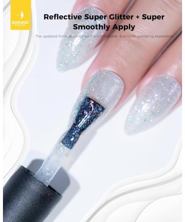BURANO Holographic Gel Polish - Reflective White Silver Glitter UV LED Nail Polish 7.3ml for Home DIY - Curing Required (YH11 - Buy Online on GoSupps.com