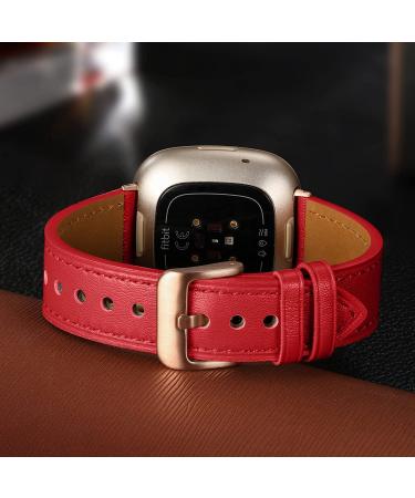 Maledan Genuine Leather Band for Fitbit Versa 3/Sense - Red - Buy Online on GoSupps.com