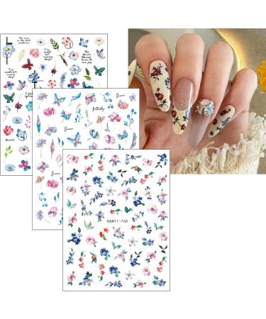Spring Flower Nail Stickers 18 Sheets Self-Adhesive Nail Decal Summer Floral Nail Art Decoration Design Supplies - Buy Online on GoSupps.com