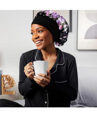 LADES Silk Satin Bonnet-4 Packs Women Satin Hair Bonnet for Curly Hair Satin Bonnet Silk Sleep Cap Silk Hair Wrap for Sleeping Black Hair Black+Pink+Red+Peacock Blue - Buy Online on GoSupps.com