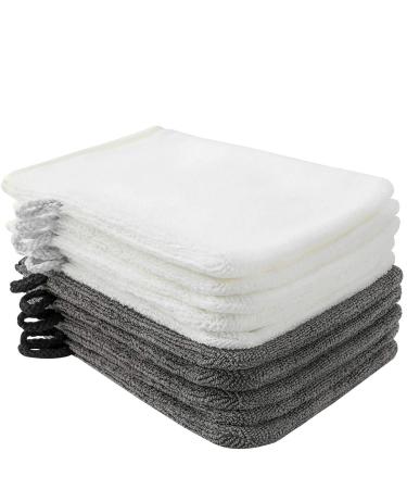 PHOGARY 10 Pack Microfiber Body Wash Mitts Soft Face Mitten Bath Spa Cloth Reusable Makeup Remover Mitt Gloves European Style Wash Cloth 6 8inch White and Grey