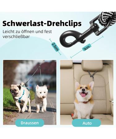 Snagle PAW Double Dog Leash - No Tangle 360 Leash for Small & Medium Dogs | Reflective Easy Control for 2 Dogs | Black & Blue 8mm (0-13 kg) - Buy Online on GoSupps.com