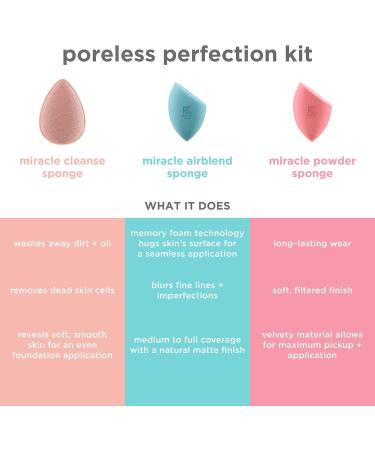 REAL TECHNIQUES Sponge+ Beauty Makeup Blenders for Facial Cleanser Foundation and Setting Powder Probiotic infused (3 Piece Kit) - Buy Online on GoSupps.com