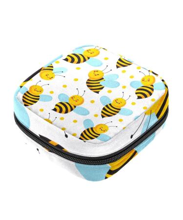 Menstruation pad bag with zipper women's napkin bag tampons collective bags for women and girls (cute flying bees for honey patterns)
