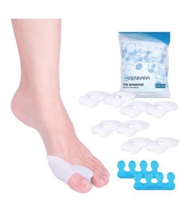 BENNARA Bunion Corrector Set C: 8pc-Bunion Protector with pad and 2pc-Gel Toe Separator. Relieve Bunion Pain. Provide Cushion and Guard Big Toe from Friction or Pressure. Straighten Toes for Relaxing