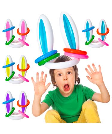Easter Party Supplies Hat Toss Easter Games for Kids or Family, 4 Pack Easter Inflatable Bunny Rabbit Ears with 16 Rings,Easter Party Favor Basket StuffersToys Gifts for Outdoor Game