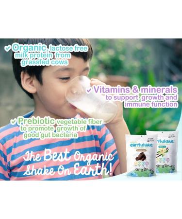 Earthshake Organic Kids Protein Nutritional Shake Vanilla - Non GMO, Lactose Free, Soy Free, Gluten Free - 10 Count Pack of 1.3 oz Pouches - Less than 1g Sugar Per Serving - Amazing Taste - All Ages 2 & Up - Buy Online on GoSupps.com